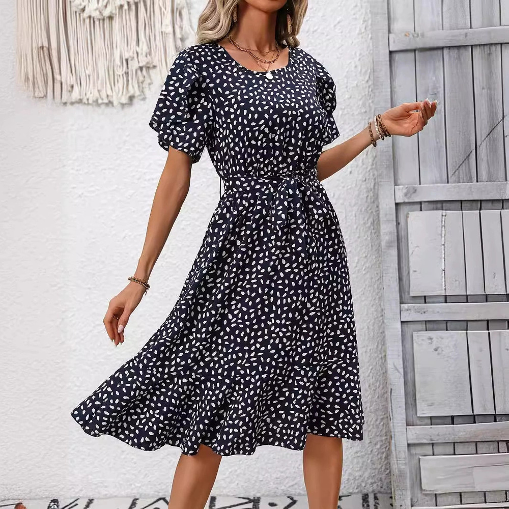 ZARA Chic Elegant Floral Print Summer Dress with Cinched Waist for Women